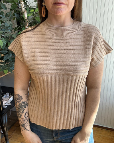 Beige short sleeve sweater best sale