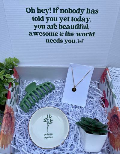 Perfectly Imperfect Trinket Tray Gift Box Mini, Engraved Floral Necklace, Birthday Gift, Gift for Her, Spa, Self Care, BFF, Thinking of You